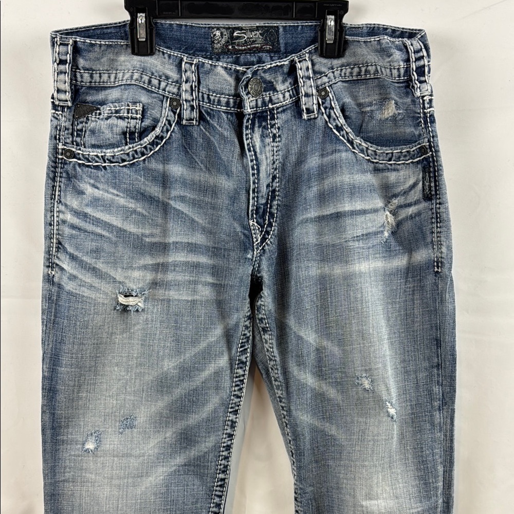 Silver Co Men's Light Blue Nash straight-leg Distressed Jeans Size 34 - Picture 5 of 14